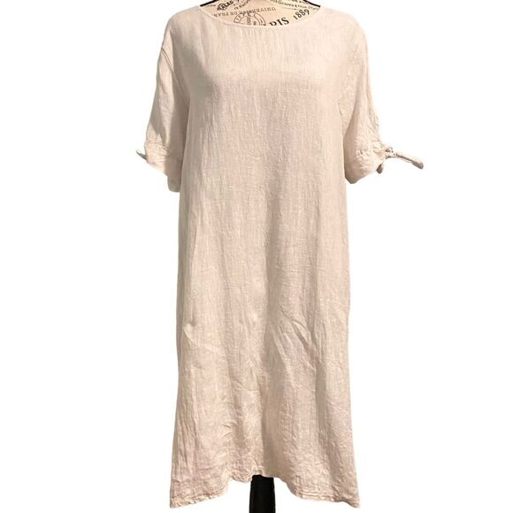 Terzo Millennio Crewneck Short Sleeve Linen Mini Dress in Large Made in Italy - Picture 1 of 9